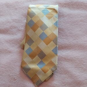 Geoffrey Beene Yellow and Blue Checkered Silk Tie